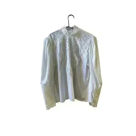 Vintage Cris Devi Crew Neck Cutout White Button Blouse Women Size 44 Xl - Picture 1 of 11